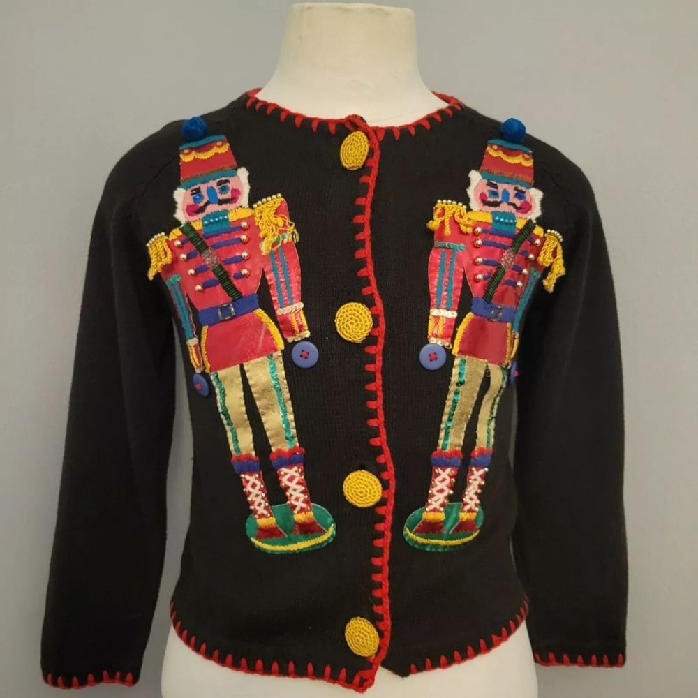 Ugly Christmas SweaterMichael Simon Sez Nutcracker Embroidered VTG 1995 Size 10